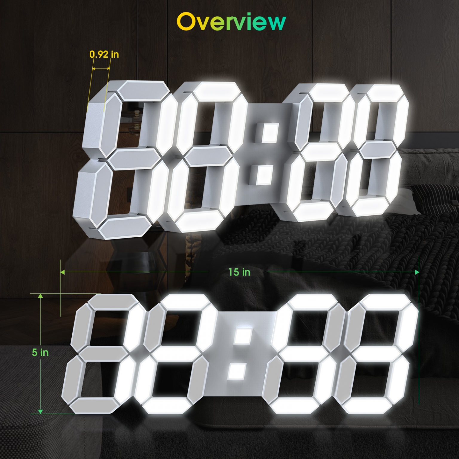 Edup Home 15 Large 3d Led Clock Digital Wall Alarm Clock With Remote Control Edup